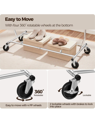 Perchero Rodante Yaheetech Ajustable Cromado 200 kg