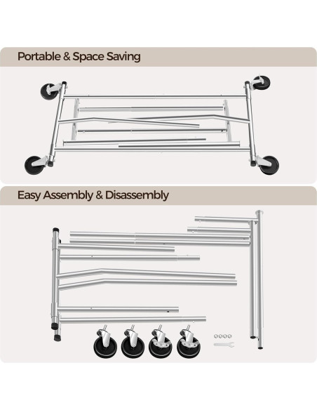 Perchero Rodante Yaheetech Ajustable Cromado 200 kg
