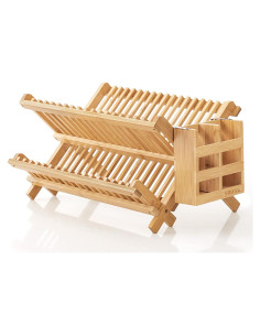 Escurridor de Platos Plegable HBlife de Bambú 2 Niveles