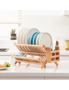 Escurridor de Platos Plegable HBlife de Bambú 2 Niveles 2