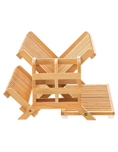 Escurridor de Platos Plegable Oyydecor de Bambú 3 Niveles