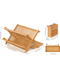 Escurridor de Platos Plegable Oyydecor de Bambú 3 Niveles 2