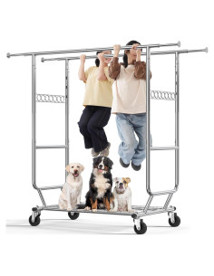 Soporte de Ropa HOKEEPER Doble Barra Plegable con Ruedas