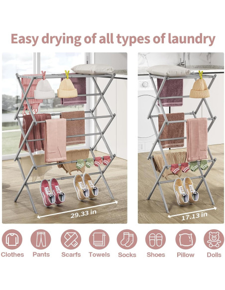 Estante Secar Ropa APEXCHASER 3 Niveles Expandible Gris