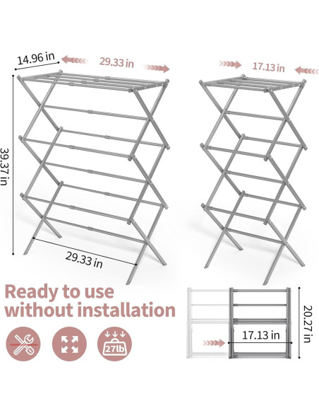 Estante Secar Ropa APEXCHASER 3 Niveles Expandible Gris