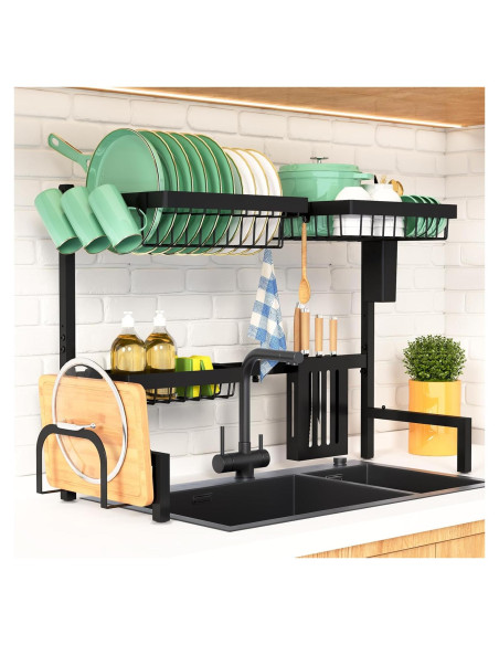 Estante de Secado de Platos Kitsure Negro Ajustable 76-86 cm