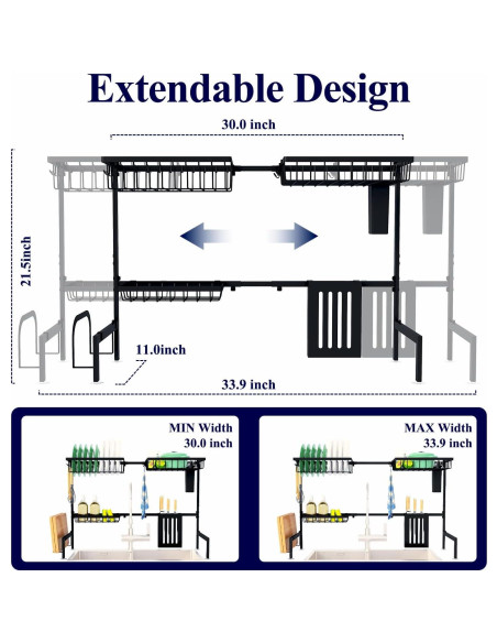 Estante de Secado de Platos Kitsure Negro Ajustable 76-86 cm