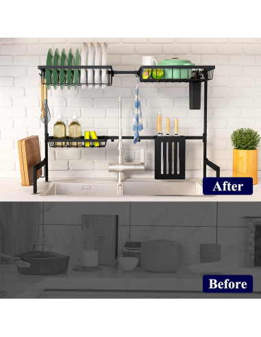 Estante de Secado de Platos Kitsure Negro Ajustable 76-86 cm