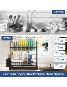 Escurridor de Platos 2 Niveles PXYHMUS Negro Acero Inoxidable 2