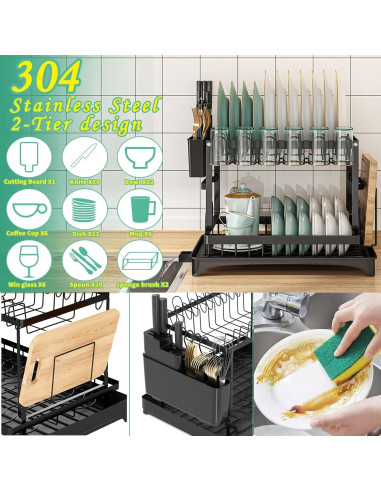 Escurridor de Platos Grande XLMYS 2 Niveles Acero Inoxidable