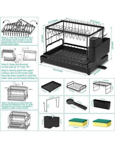 Escurridor de Platos Grande XLMYS 2 Niveles Acero Inoxidable