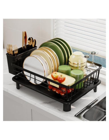 Escurridor de Platos GHERISN Negro con Drenaje Automático
