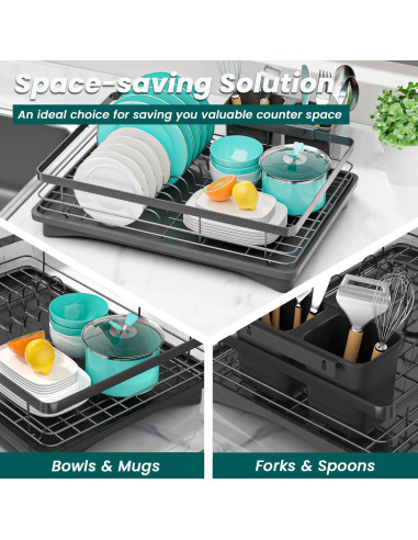 Escurridor de Platos Vepsens Negro 42x29 cm Drenaje Automático