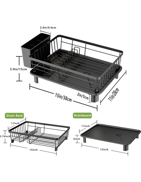 Escurridor de Platos GHERISN Negro con Drenaje Automático