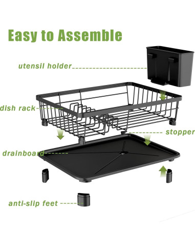 Escurridor de Platos GHERISN Negro con Drenaje Automático
