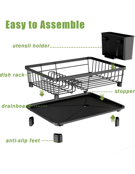Escurridor de Platos GHERISN Negro con Drenaje Automático