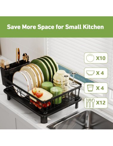 Escurridor de Platos GHERISN Negro con Drenaje Automático