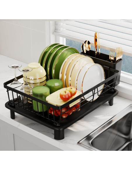 Escurridor de Platos GHERISN Negro con Drenaje Automático