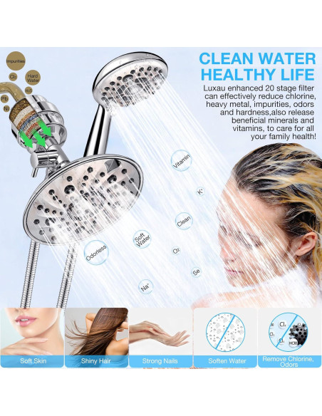 Ducha de Cabezal Doble Luxau con Filtro 20 Etapas 8"
