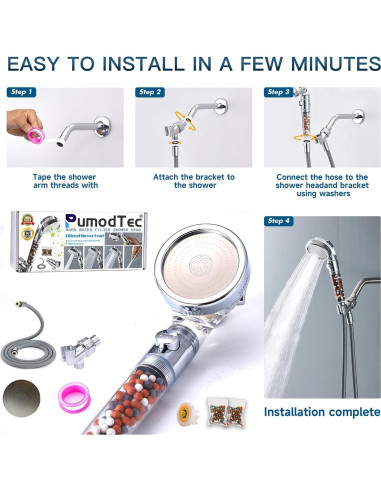 Cabezal de Ducha Filtrado PumodTec Alta Presión 4 Modos