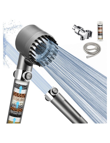 Cabezal de Ducha Filtrada Iopsk 3 Modos Alta Presión Gris