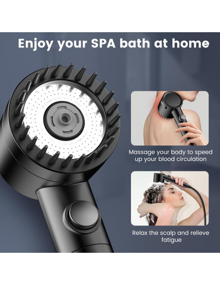 Cabezal de Ducha Filtrado Vatex Alta Presión 5 Modos Negro