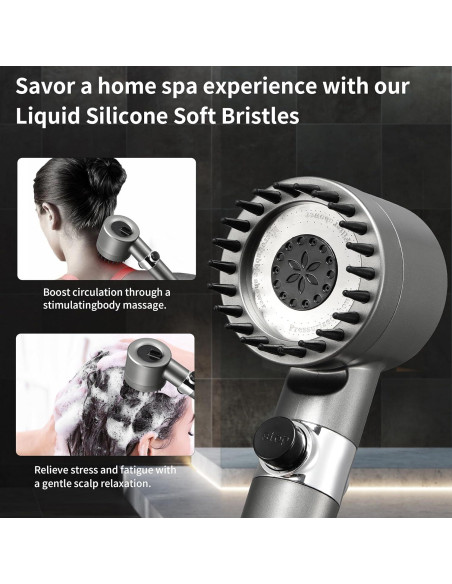 Cabezal de Ducha Filtrada Iopsk 3 Modos Alta Presión Gris
