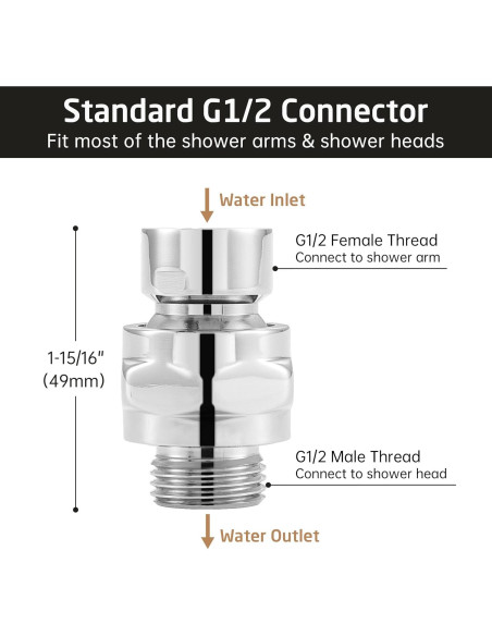 Adaptador de Cabezal de Ducha KES Cromo Pulido Universal