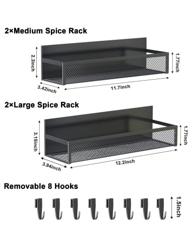 Estante Magnético para Especias Aufworld - 4 Estantes y 8 Ganchos