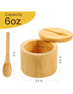 2 Piezas Caja de Sal de Bambú Wideotng con Tapa Giratoria 2