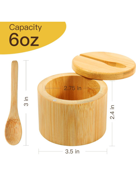 2 Piezas Caja de Sal de Bambú Wideotng con Tapa Giratoria