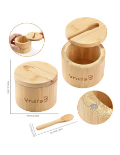 Salero de Bambú VERUIFA con Tapa Magnética y Cuchara 170g 2