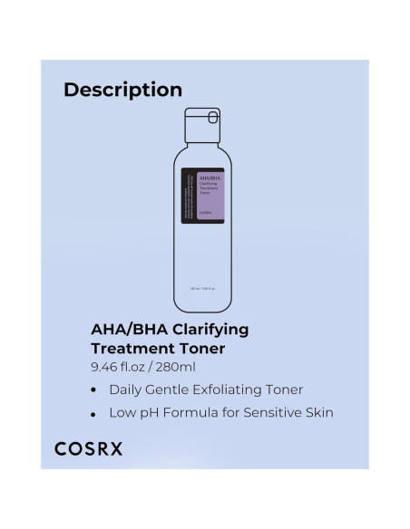 Toner Exfoliante COSRX AHA/BHA 280ml Cuidado Facial Toner Exfoliante COSRX AHA/BHA 280ml Cuidado Facial