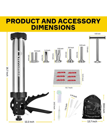 Pistola de Jerky Artcorner 2.0LB Acero Inoxidable Kit Completo
