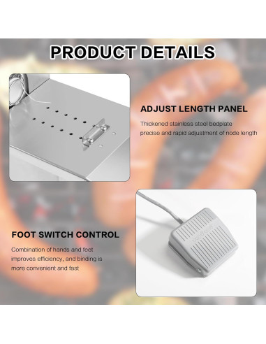 Máquina de Atar Salchichas Eléctrica Sunnibety 50mm Acero Inoxidable