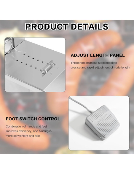Máquina de Atar Salchichas Eléctrica Sunnibety 50mm Acero Inoxidable