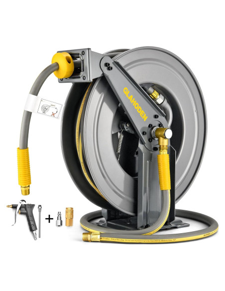 Carrete de Manguera de Aire GLAHODEN 50FT 1/2" Retráctil