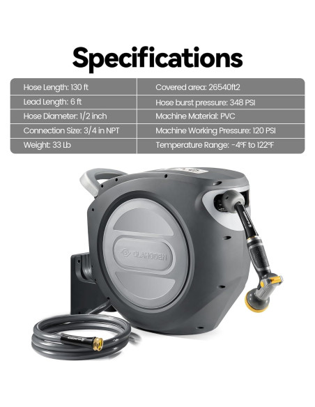 Carrete de Manguera de Jardín GLAHODEN 1/2" x 39,62 m Automático