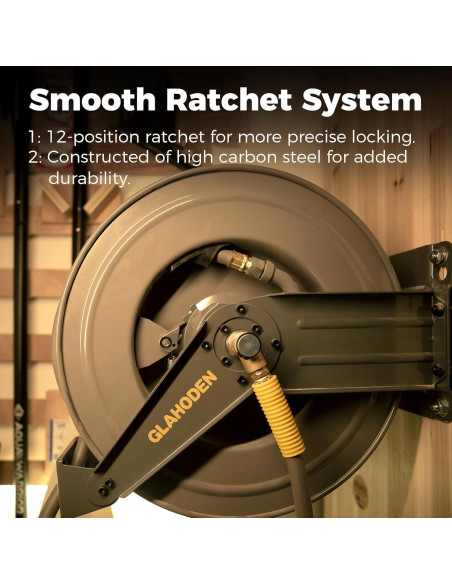 Carrete de Manguera de Aire GLAHODEN 50FT 1/2" Retráctil