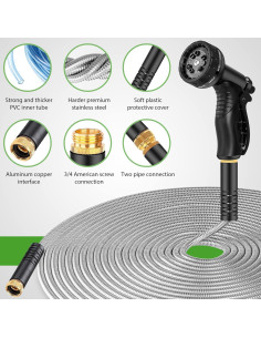 Manguera de Jardín Tuzoc 100FT Acero Inoxidable Flexible 2