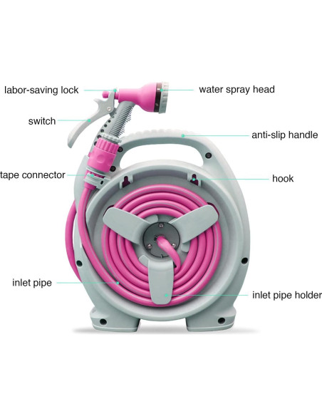 Carrete de Manguera de Jardín YEFA 50ft Retráctil Rojo