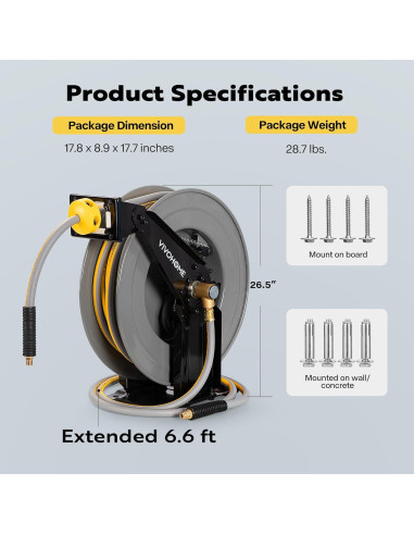 Carrete de Manguera de Aire VIVOHOME 15,24 m Doble Brazo