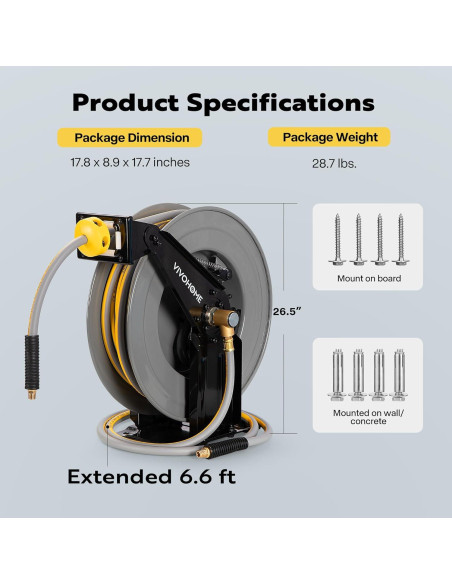 Carrete de Manguera de Aire VIVOHOME 15,24 m Doble Brazo