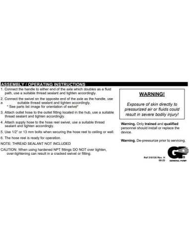 Carrete de Manguera General Pump DHRA50300 3/8" x 91.44m 5000 PSI