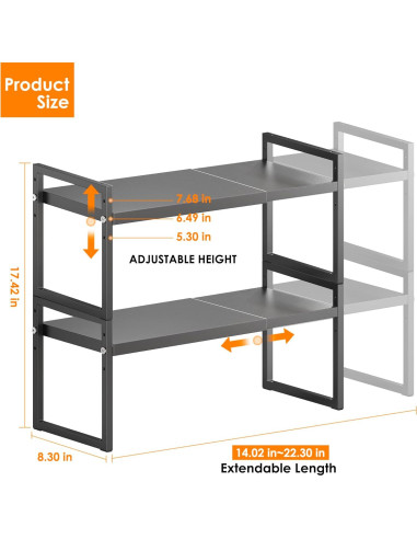 Organizador de Encimera DOLALIKE Expandible 2 Estantes Negro