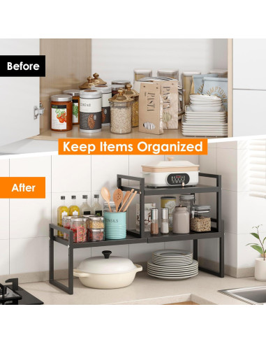 Organizador de Encimera DOLALIKE Expandible 2 Estantes Negro