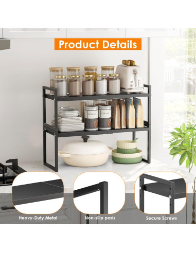 Organizador de Encimera DOLALIKE Expandible 2 Estantes Negro