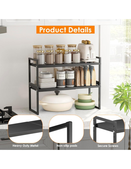 Organizador de Encimera DOLALIKE Expandible 2 Estantes Negro