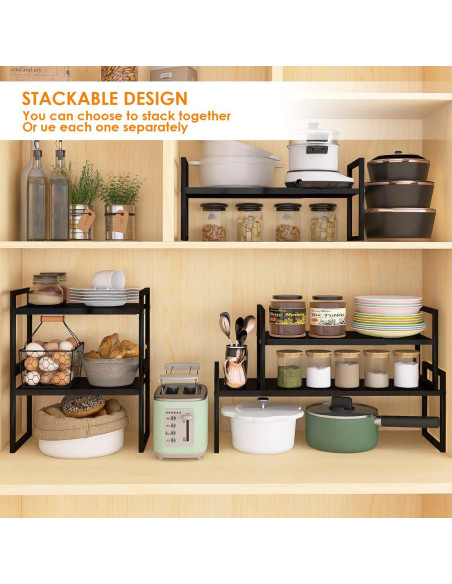 Organizador de Encimera DOLALIKE Expandible 2 Estantes Negro