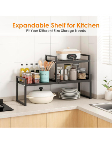 Organizador de Encimera DOLALIKE Expandible 2 Estantes Negro